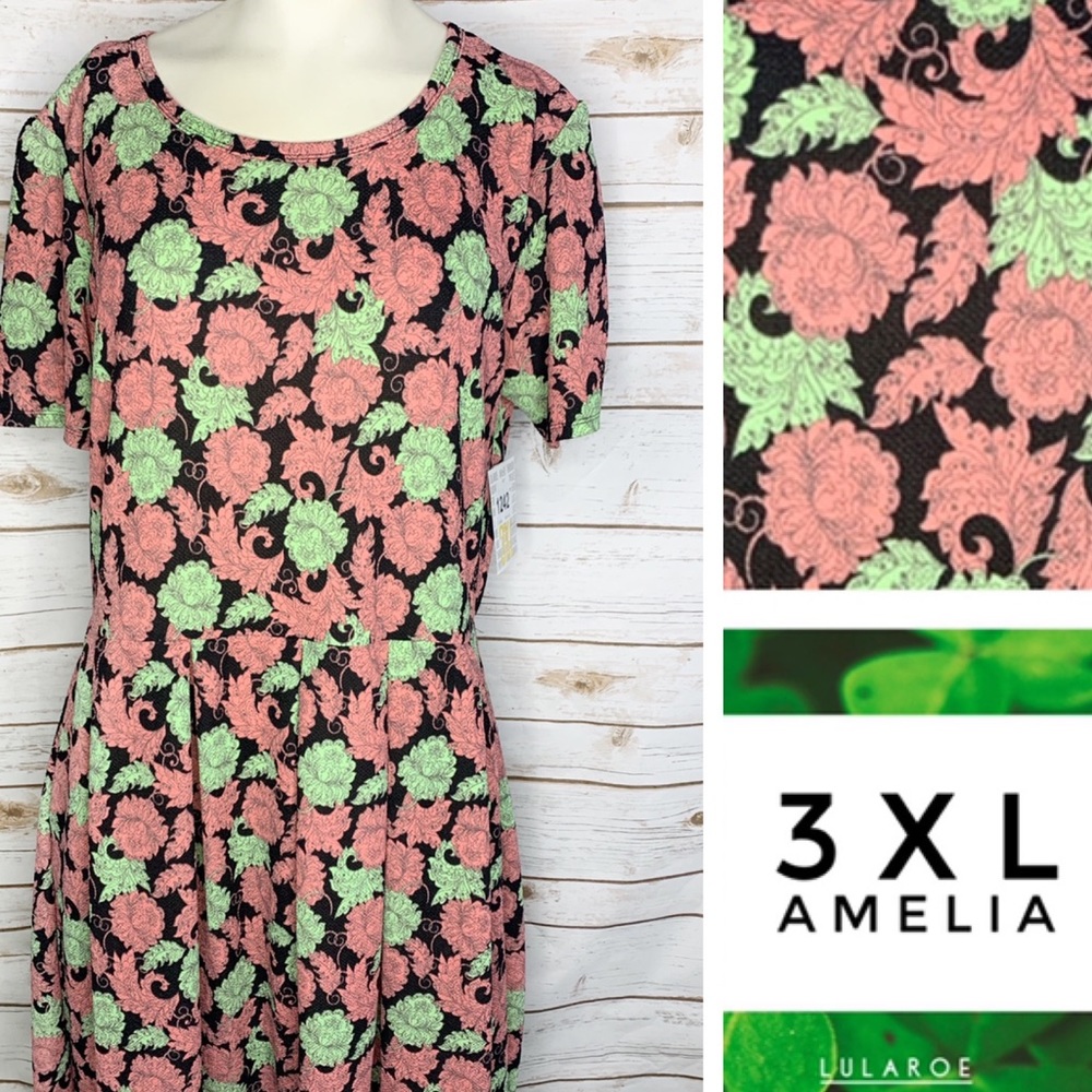 3XL Amelia orangey pink/light green floral print